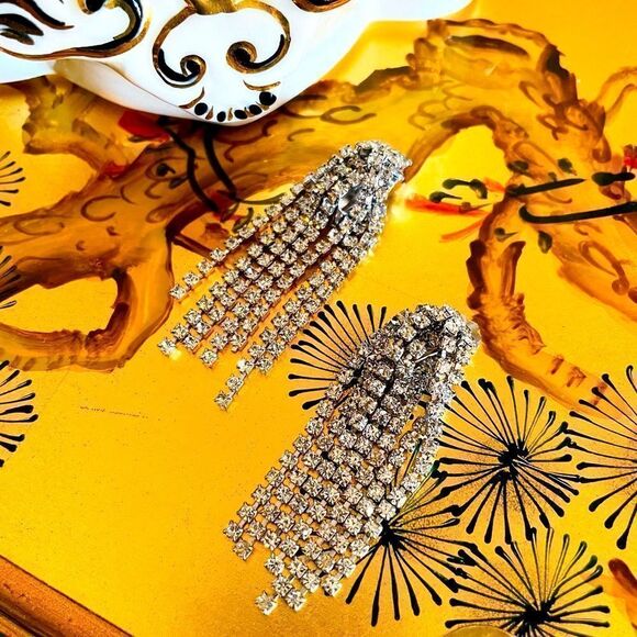 ♥️ Vintage earrings, clear rhinestone clip on cascade PRICE FIRM, free shipping - Picture 4 of 14